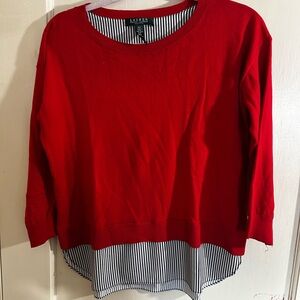 Ralph Lauren Red Sweater with Striped Detail